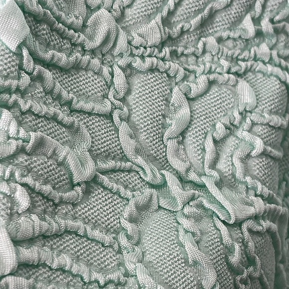 Haystacks Mint Green Blouse 3/4 Sleeve Ruffled Floral Stretch Shirt Medium Artsy - Picture 3 of 4